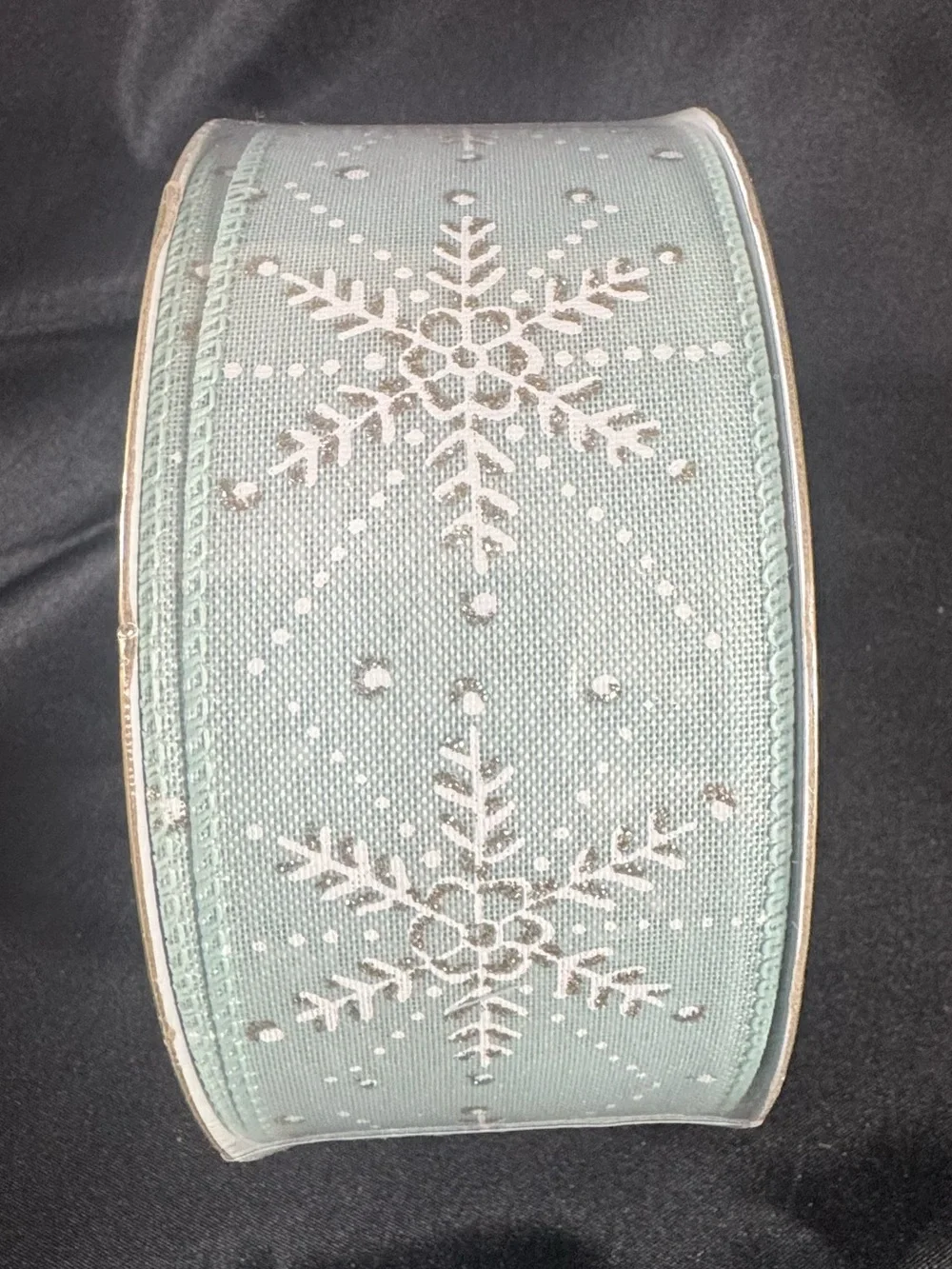 Holiday Snowflake Ribbon - Light Teal and Silver 2.5 in wired ribbon